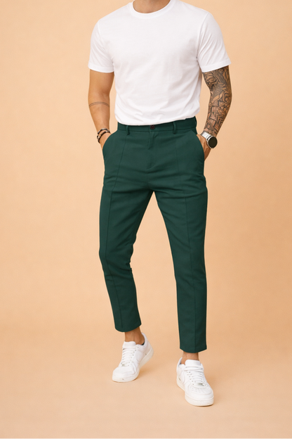 Pánské společenské kalhoty slim fit s puky a rovnými nohavicemi – elegantní kalhoty do práce, na obchodní schůzky a večerní akce