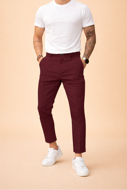 Pánské společenské kalhoty slim fit s puky a rovnými nohavicemi – elegantní kalhoty do práce, na obchodní schůzky a večerní akce