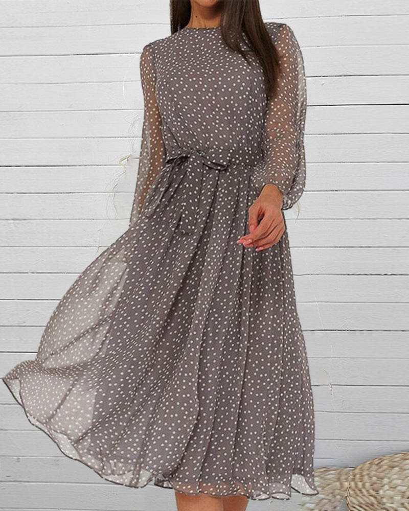 Dame Chiffon Midikjole Med Print Og Transparente Ærmer