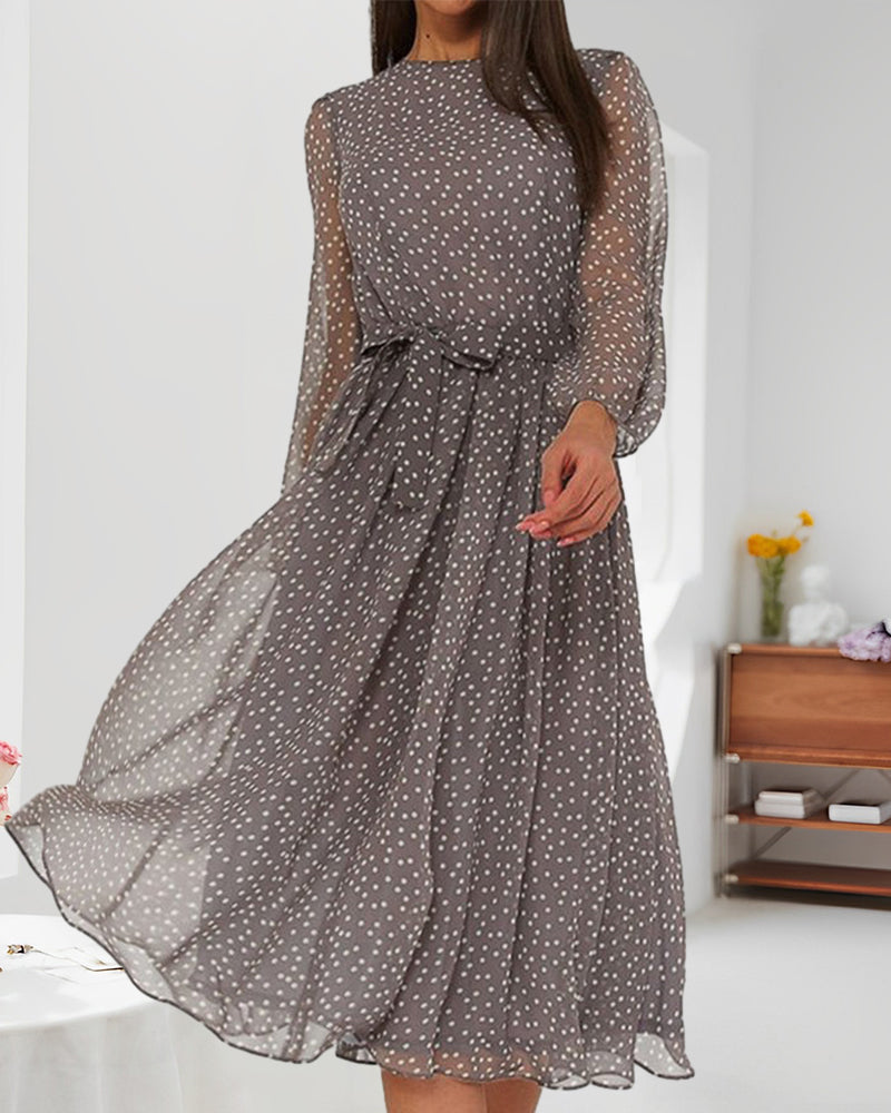 Dame Chiffon Midikjole Med Print Og Transparente Ærmer