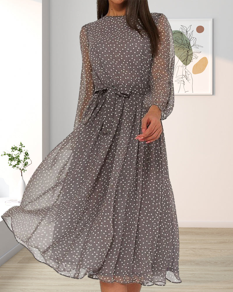Dame Chiffon Midikjole Med Print Og Transparente Ærmer