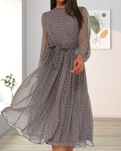 Dame Chiffon Midikjole Med Print Og Transparente Ærmer