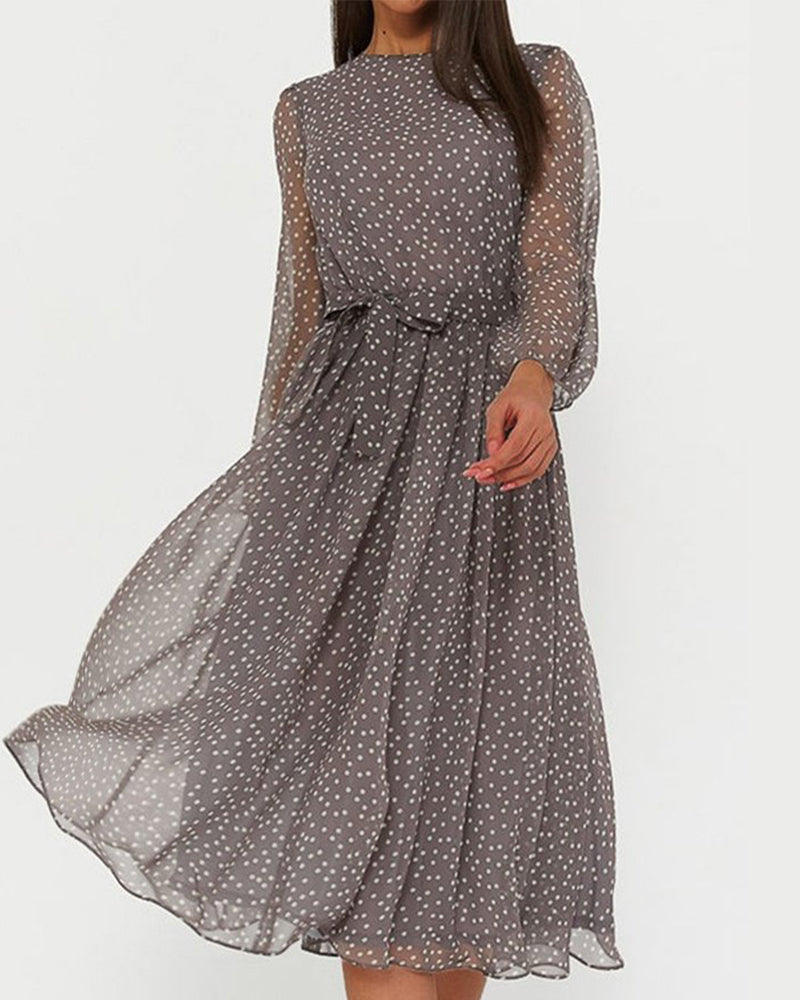 Dame Chiffon Midikjole Med Print Og Transparente Ærmer