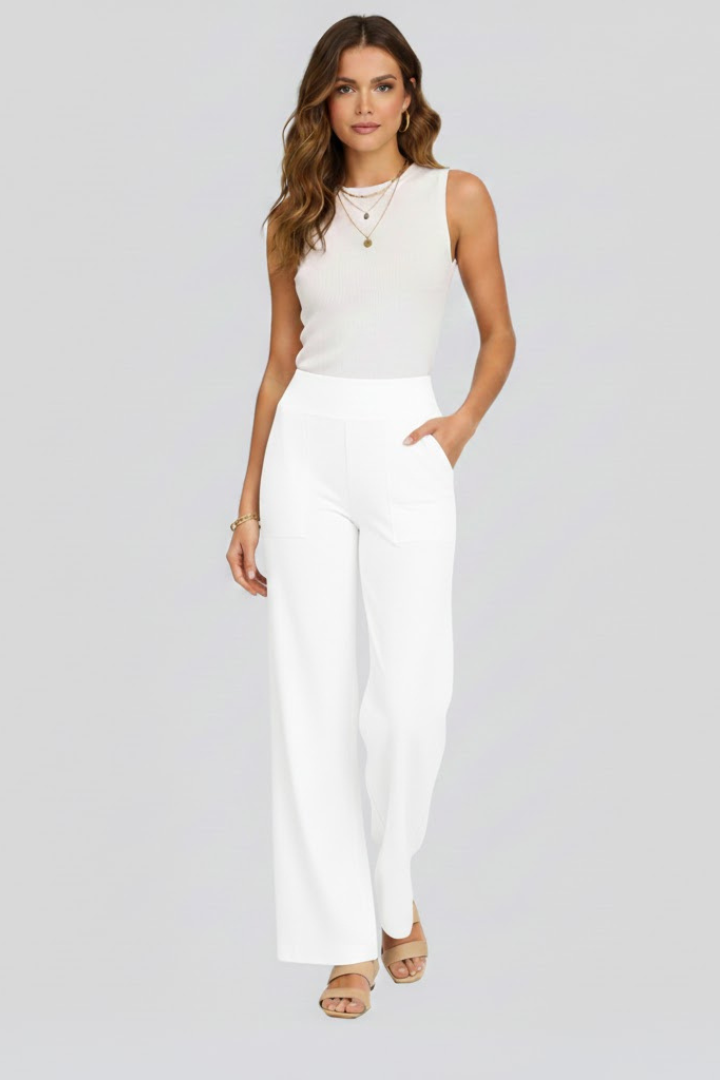 Dame Bukser Med Høj Talje Og Brede Ben – Elegant Pull-on Design Til Kontor, Hverdagsbrug, Ferie Og Smart Casual Stil