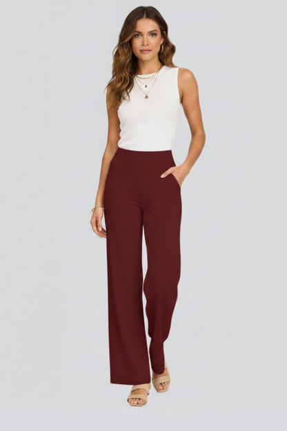 Dame Bukser Med Høj Talje Og Brede Ben – Elegant Pull-on Design Til Kontor, Hverdagsbrug, Ferie Og Smart Casual Stil