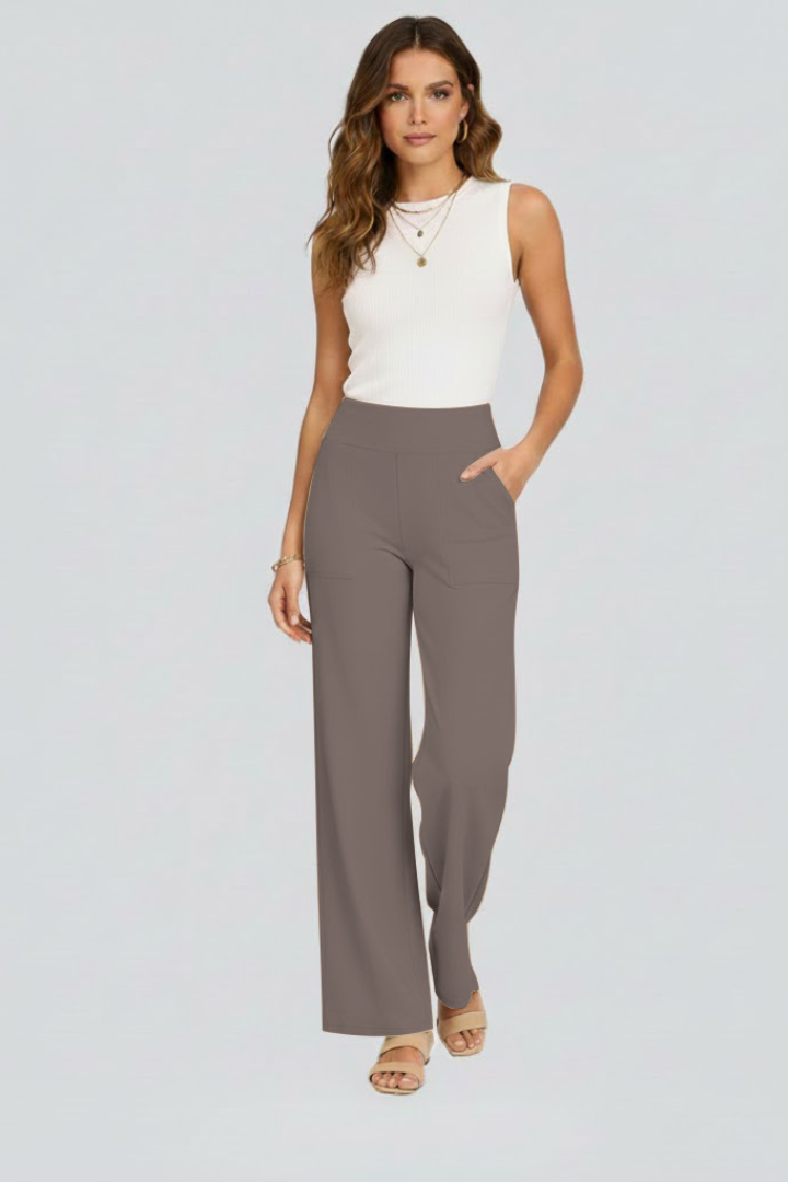 Dame Bukser Med Høj Talje Og Brede Ben – Elegant Pull-on Design Til Kontor, Hverdagsbrug, Ferie Og Smart Casual Stil