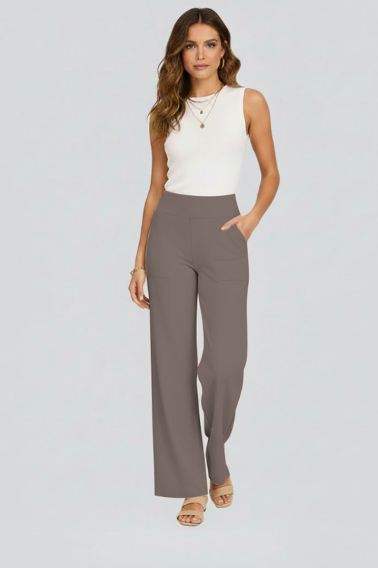 Dame Bukser Med Høj Talje Og Brede Ben – Elegant Pull-on Design Til Kontor, Hverdagsbrug, Ferie Og Smart Casual Stil