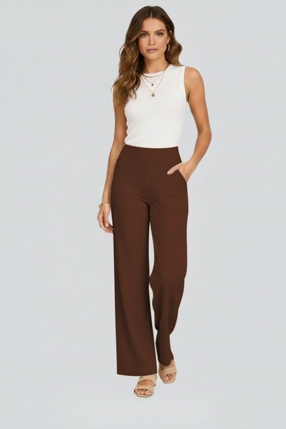 Dame Bukser Med Høj Talje Og Brede Ben – Elegant Pull-on Design Til Kontor, Hverdagsbrug, Ferie Og Smart Casual Stil