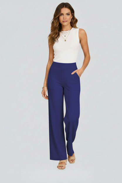 Dame Bukser Med Høj Talje Og Brede Ben – Elegant Pull-on Design Til Kontor, Hverdagsbrug, Ferie Og Smart Casual Stil