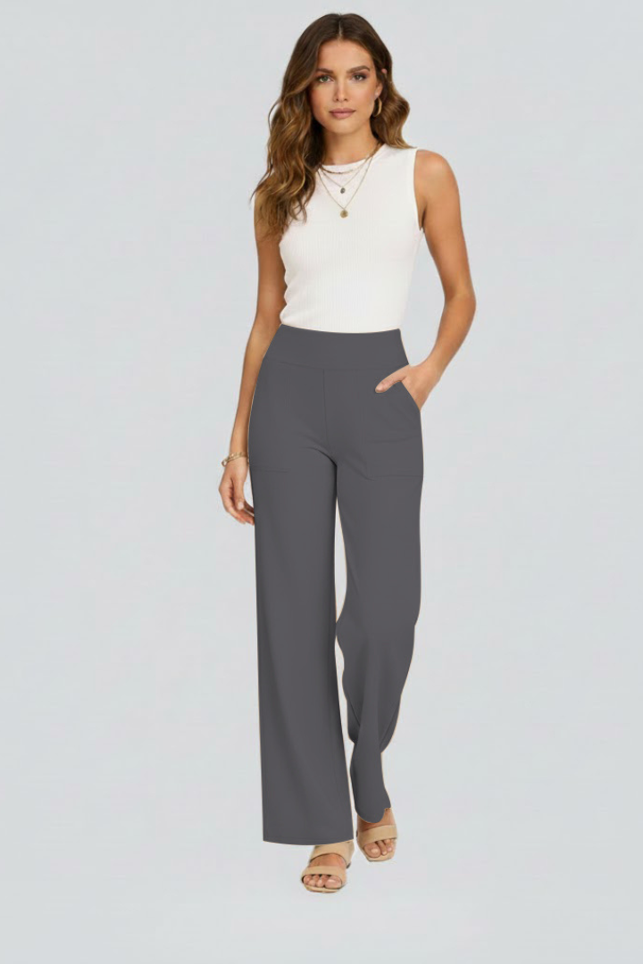 Dame Bukser Med Høj Talje Og Brede Ben – Elegant Pull-on Design Til Kontor, Hverdagsbrug, Ferie Og Smart Casual Stil