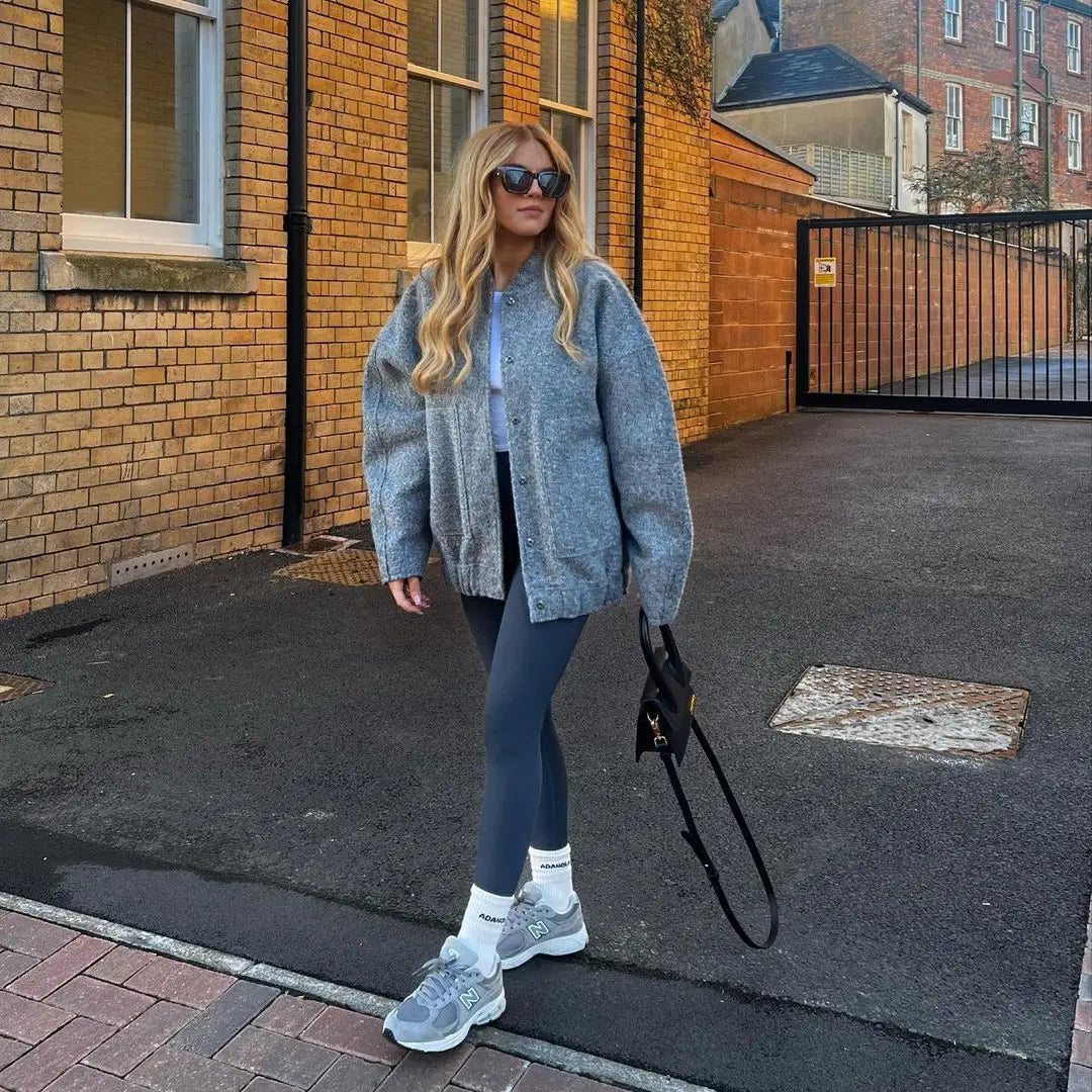 Women's Long Wool-Blend Coat with Textured Design - Elegant and Casual Winter Outerwear for Cold Days, Everyday Wear, the Office and Smart Casual Style