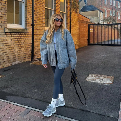 Women's Long Wool-Blend Coat with Textured Design - Elegant and Casual Winter Outerwear for Cold Days, Everyday Wear, the Office and Smart Casual Style