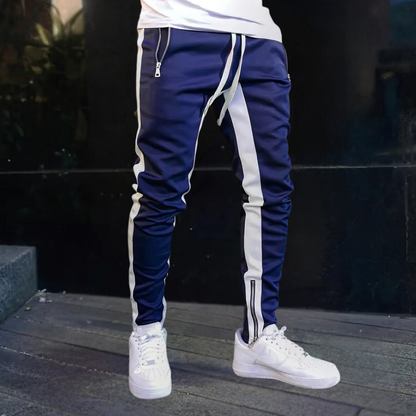 Men's Jogger Trousers with Contrast Panels and Zipped Cuffs – Slim-Fit Trousers for Training, Leisure, and Everyday Wear