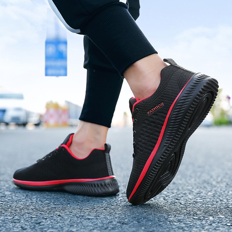 Pánské lehké běžecké tenisky z prodyšné síťoviny s tkaničkami - polstrované tréninkové boty na běh, fitness, sport i každý den