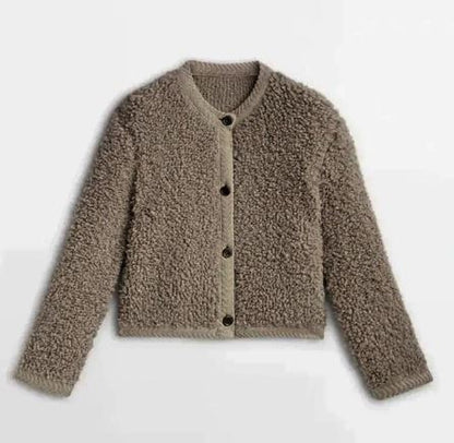 Dame Cropped Bouclé-cardigan Med Knaplukning Og Rund Hals – Tekstureret Strik Til Hverdagsbrug, Fritid Og Elegant Lag-på-lag Styling