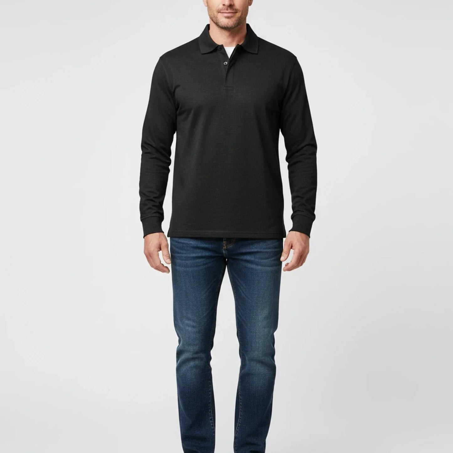 Herre Langærmet Poloshirt – Normal Pasform Til Elegant Hverdagsbrug