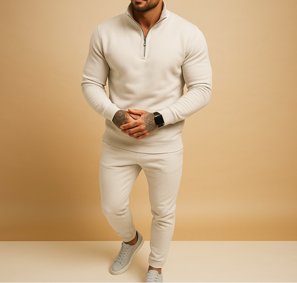 Męski dwuczęściowy zestaw treningowy z bluzą half-zip i joggerami – dopasowany dres na podróże, do streetwearowych stylizacji i na co dzień