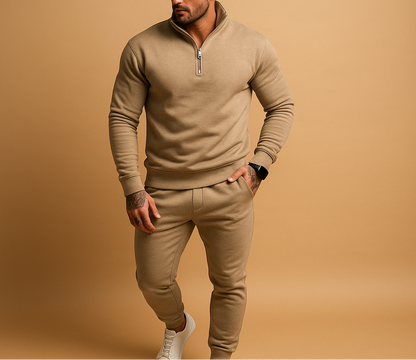 Męski dwuczęściowy zestaw treningowy z bluzą half-zip i joggerami – dopasowany dres na podróże, do streetwearowych stylizacji i na co dzień
