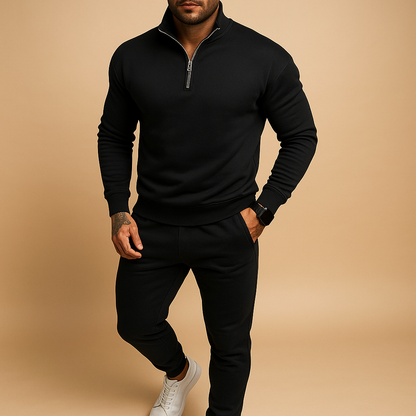 Męski dwuczęściowy zestaw treningowy z bluzą half-zip i joggerami – dopasowany dres na podróże, do streetwearowych stylizacji i na co dzień
