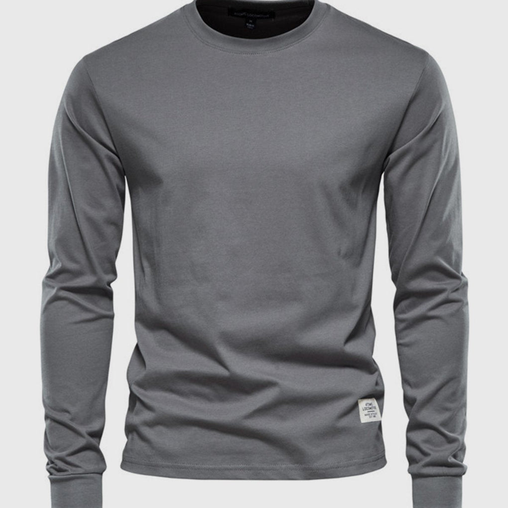 Camiseta de manga larga para hombre, de algodón y con cuello redondo: prenda clásica de estilo informal para el día a día, el tiempo libre, el otoño y un estilo smart casual
