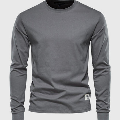 Camiseta de manga larga para hombre, de algodón y con cuello redondo: prenda clásica de estilo informal para el día a día, el tiempo libre, el otoño y un estilo smart casual