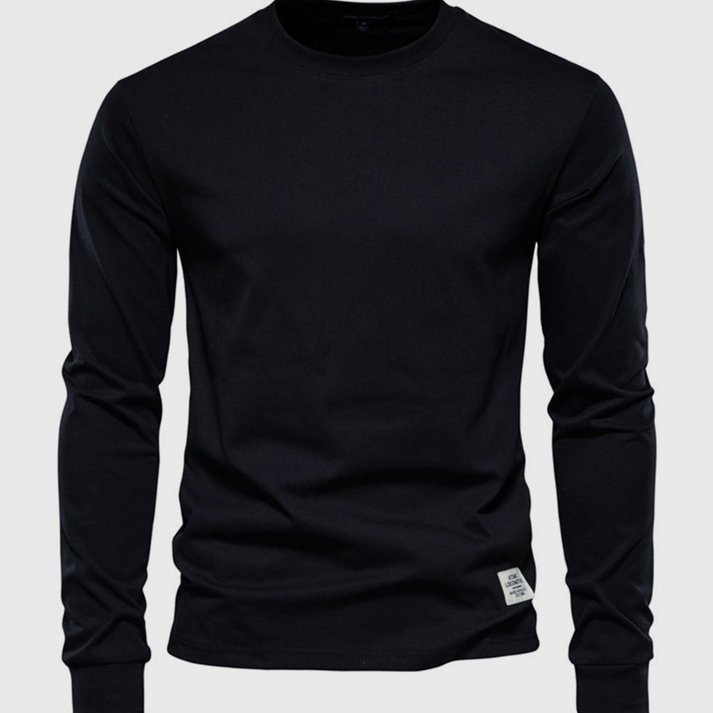 Camiseta de manga larga para hombre, de algodón y con cuello redondo: prenda clásica de estilo informal para el día a día, el tiempo libre, el otoño y un estilo smart casual
