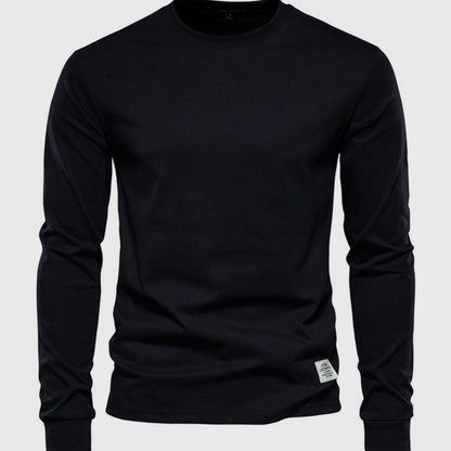 Camiseta de manga larga para hombre, de algodón y con cuello redondo: prenda clásica de estilo informal para el día a día, el tiempo libre, el otoño y un estilo smart casual