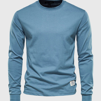 Camiseta de manga larga para hombre, de algodón y con cuello redondo: prenda clásica de estilo informal para el día a día, el tiempo libre, el otoño y un estilo smart casual