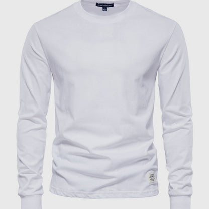 Camiseta de manga larga para hombre, de algodón y con cuello redondo: prenda clásica de estilo informal para el día a día, el tiempo libre, el otoño y un estilo smart casual