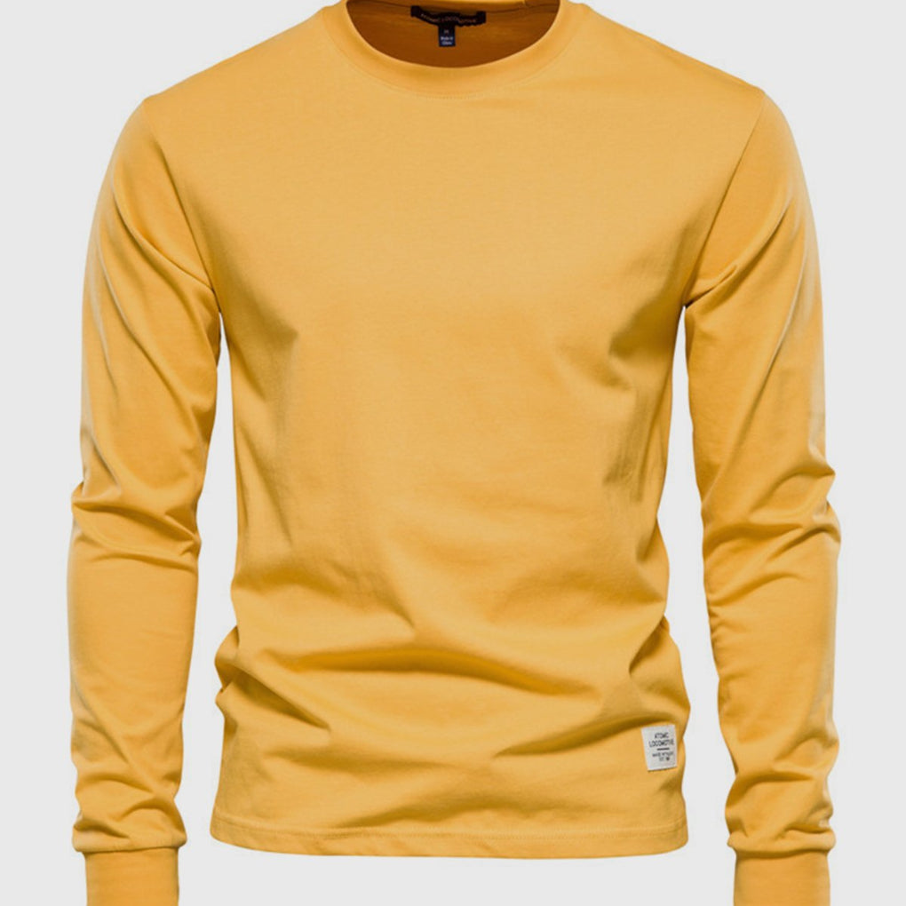 Camiseta de manga larga para hombre, de algodón y con cuello redondo: prenda clásica de estilo informal para el día a día, el tiempo libre, el otoño y un estilo smart casual