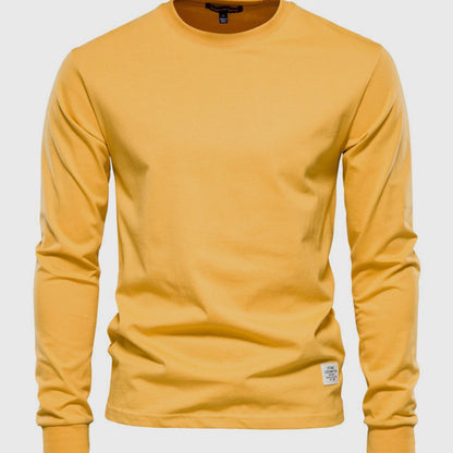 Camiseta de manga larga para hombre, de algodón y con cuello redondo: prenda clásica de estilo informal para el día a día, el tiempo libre, el otoño y un estilo smart casual