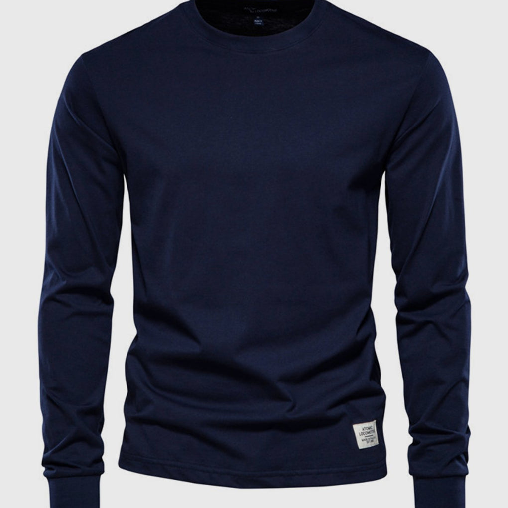 Camiseta de manga larga para hombre, de algodón y con cuello redondo: prenda clásica de estilo informal para el día a día, el tiempo libre, el otoño y un estilo smart casual