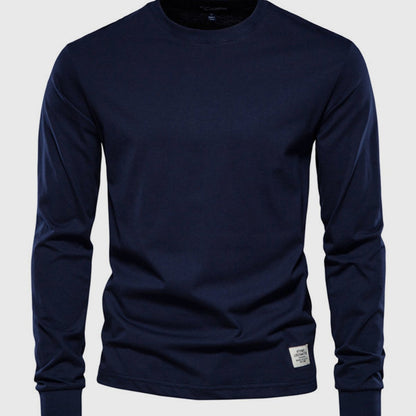 Camiseta de manga larga para hombre, de algodón y con cuello redondo: prenda clásica de estilo informal para el día a día, el tiempo libre, el otoño y un estilo smart casual