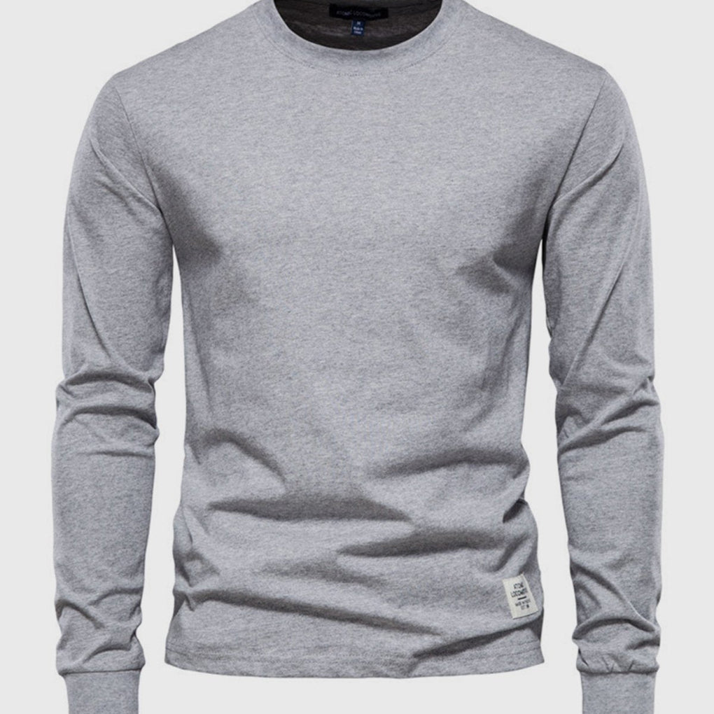 Camiseta de manga larga para hombre, de algodón y con cuello redondo: prenda clásica de estilo informal para el día a día, el tiempo libre, el otoño y un estilo smart casual