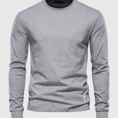 Camiseta de manga larga para hombre, de algodón y con cuello redondo: prenda clásica de estilo informal para el día a día, el tiempo libre, el otoño y un estilo smart casual