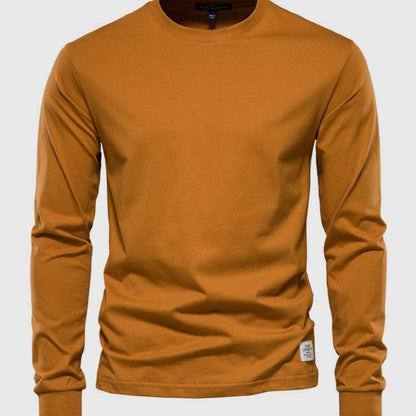 Camiseta de manga larga para hombre, de algodón y con cuello redondo: prenda clásica de estilo informal para el día a día, el tiempo libre, el otoño y un estilo smart casual