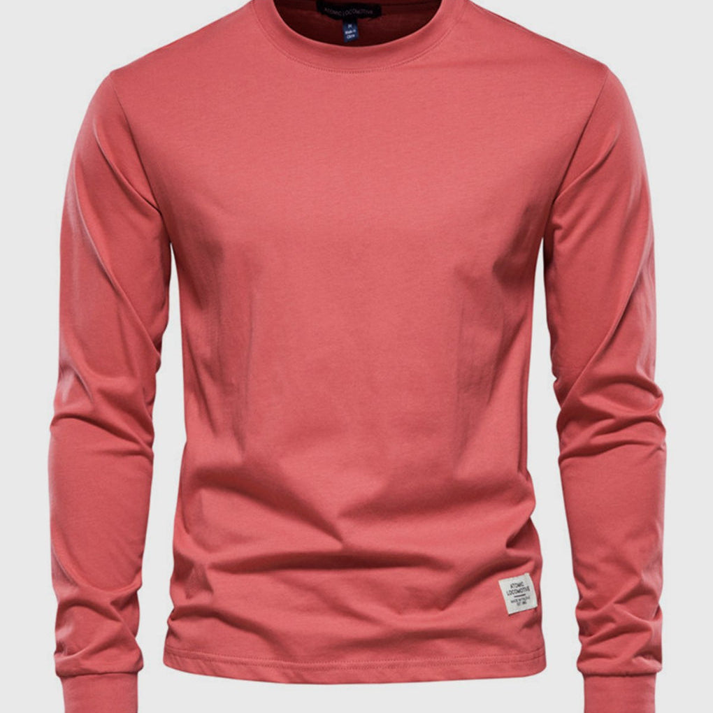 Camiseta de manga larga para hombre, de algodón y con cuello redondo: prenda clásica de estilo informal para el día a día, el tiempo libre, el otoño y un estilo smart casual