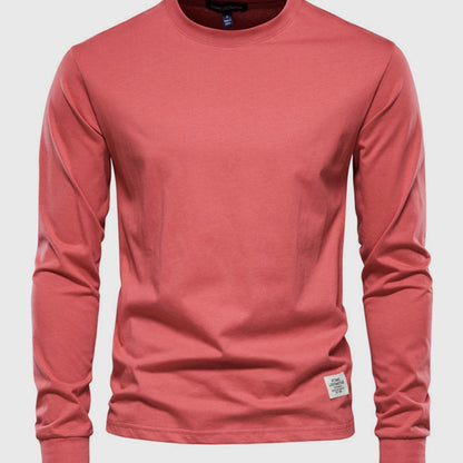 Camiseta de manga larga para hombre, de algodón y con cuello redondo: prenda clásica de estilo informal para el día a día, el tiempo libre, el otoño y un estilo smart casual