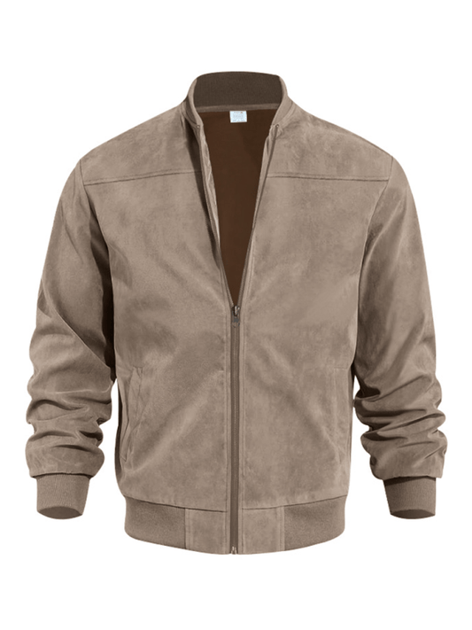 Men's Suede Bomber Jacket with Zip Closure and Ribbed Trims – Stylish Jacket for Autumn, Everyday Wear, Leisure and Smart Casual Style