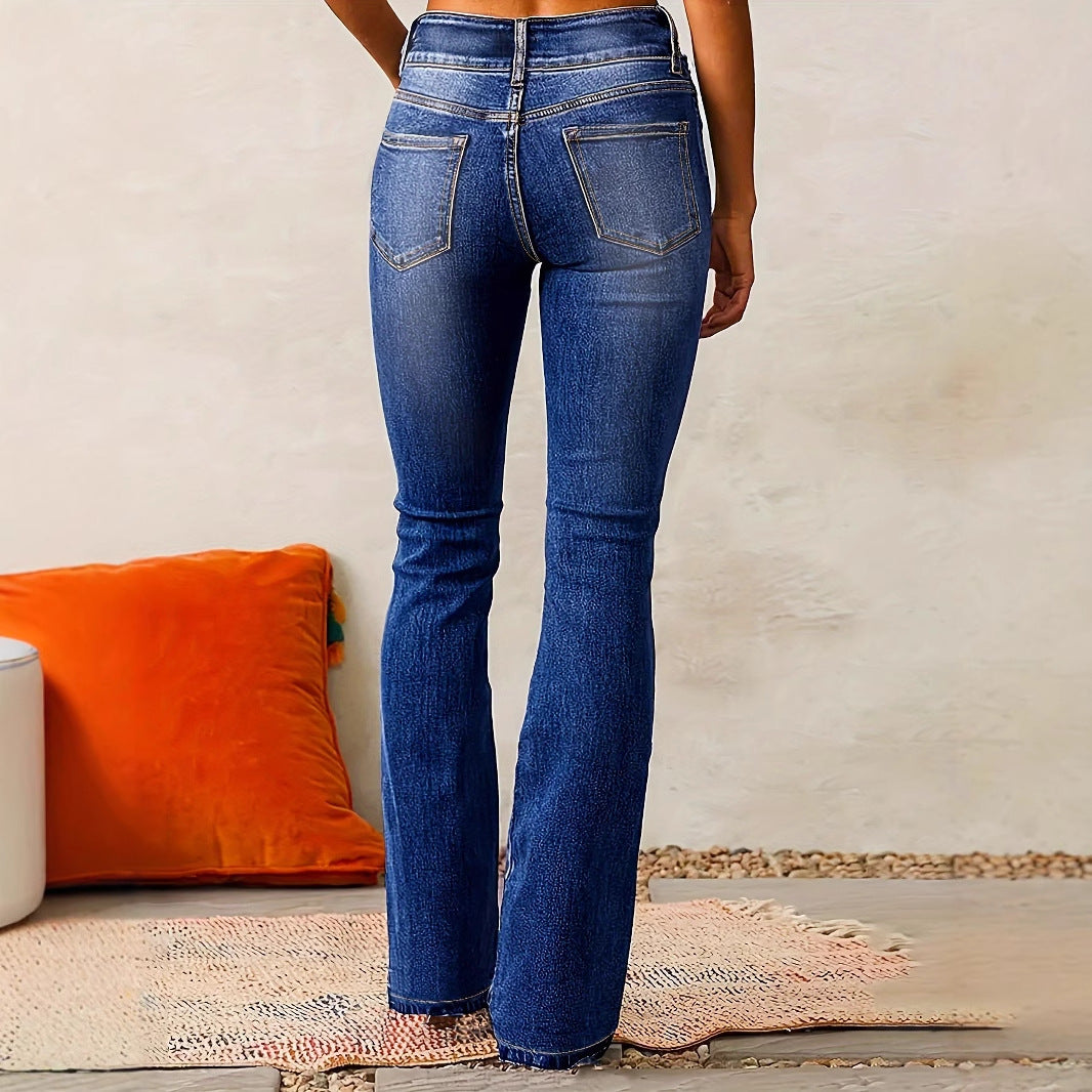 Dame Jeans Med Høj Talje Og Dobbelt Knaplukning – Bootcut Jeans Til Hverdagsbrug, Kontor, Fritid Og Smart Casual Stil