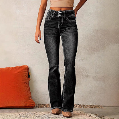 Dame Jeans Med Høj Talje Og Dobbelt Knaplukning – Bootcut Jeans Til Hverdagsbrug, Kontor, Fritid Og Smart Casual Stil