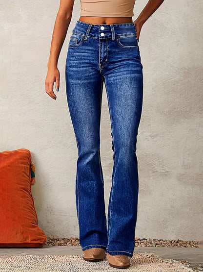 Dame Jeans Med Høj Talje Og Dobbelt Knaplukning – Bootcut Jeans Til Hverdagsbrug, Kontor, Fritid Og Smart Casual Stil