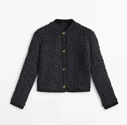 Dame Cropped Bouclé-cardigan Med Knaplukning Og Rund Hals – Tekstureret Strik Til Hverdagsbrug, Fritid Og Elegant Lag-på-lag Styling