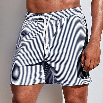 Herre Hurtigtørrende Badeshorts – Stribede Badeshorts med Snøre til Strand og Pool