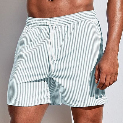 Herre Hurtigtørrende Badeshorts – Stribede Badeshorts med Snøre til Strand og Pool