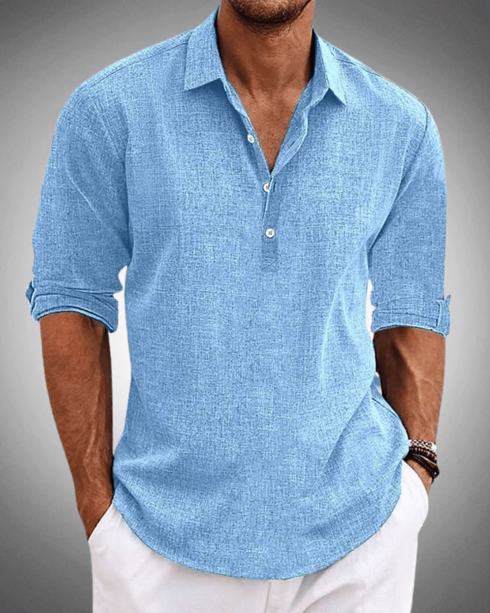 Herre Åndbar Bomulds Popover-skjorte – Smart Casual Sommertop Med Oprullelige Ærmer