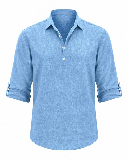 Herre Åndbar Bomulds Popover-skjorte – Smart Casual Sommertop Med Oprullelige Ærmer