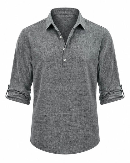 Herre Åndbar Bomulds Popover-skjorte – Smart Casual Sommertop Med Oprullelige Ærmer
