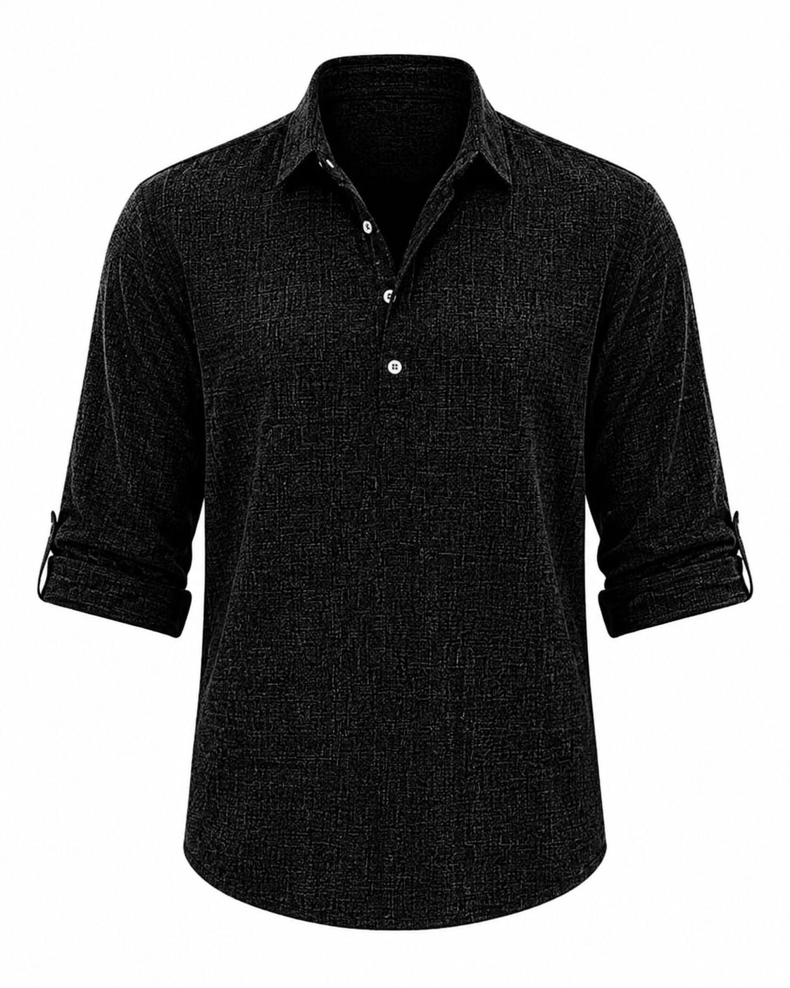Herre Åndbar Bomulds Popover-skjorte – Smart Casual Sommertop Med Oprullelige Ærmer