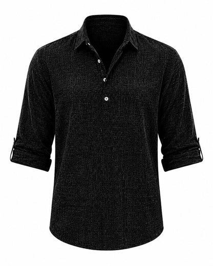 Herre Åndbar Bomulds Popover-skjorte – Smart Casual Sommertop Med Oprullelige Ærmer